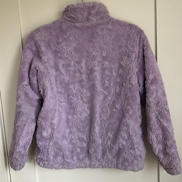 🛍️Girls The North Face Purple Print Reversible Fleece Puffer Jacket L 14/16 - Picture 10 of 10